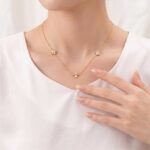 گردنبند طلا کم اجرت 18 عیار زنانه با زنجیر حلقه‌ای (فلامینگو) ناریا مدل سه ونکلیف تراش